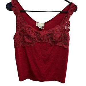 Fashque Red Sleeveless Floral Lace Embroidered Top Tank Top Sz XL